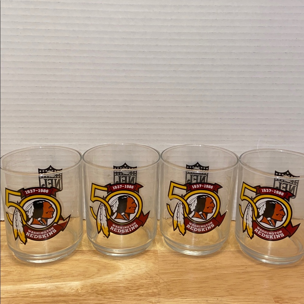 Vtg Washington Redskins 50th Anniversary Glasses 1937-1986 NFL Football Lot Of 4